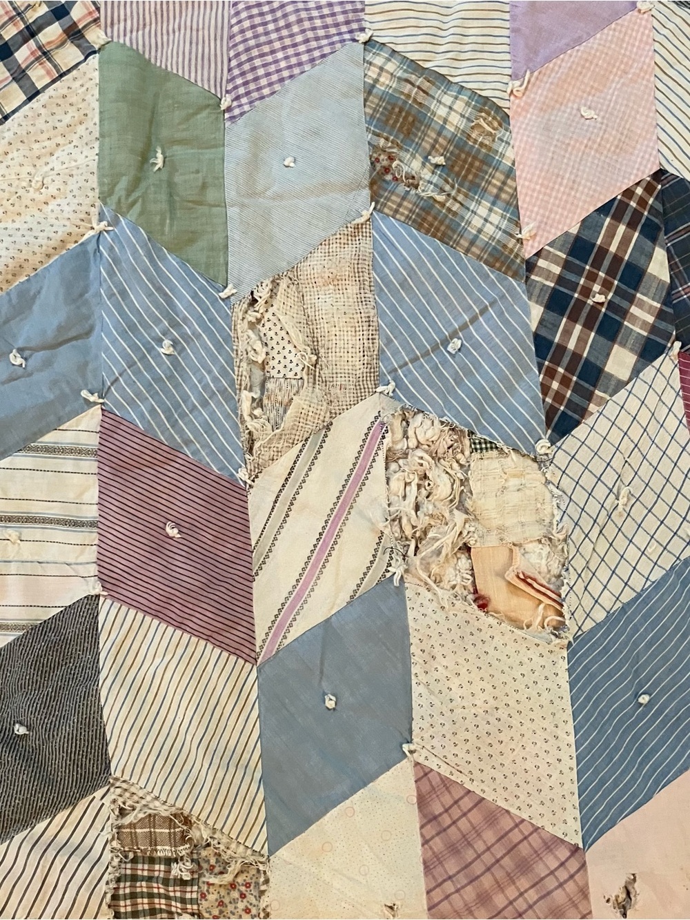 VTG Handmade Hand Quilted Diamond Scrap 70x 75 Twin Throw Quilt Farmhouse - Picture 11 of 16